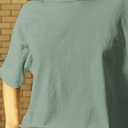 Women's Oversize Workout Crop Tops Short Sleeve Crewneck Drop Shoulder Boxy T Shirts Summer Casual Solid Basic Tees (Green, L)