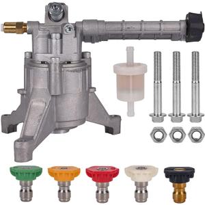7/8" Shaft Vertical Pressure Washer Pump 2600-3000 PSI @2.5 GPM OEM & Power Washer Pump For Troy Bilt SRMW22G26-EZ Craftsman AR Front Inlet/Outlet with 5 Nozzle