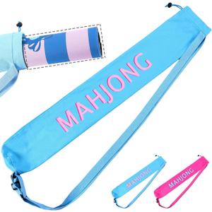34 Inch Long Mahjong Mat Bag Cute Double Strapped Canvas Drawstring Mahjong Holder Lightweight Outdoor Carrying Bag for Board Games Travel Storage-Mat Not Include(Blue,1 Pc)