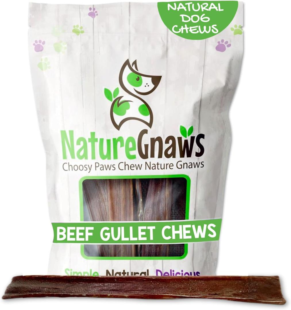 Nature Gnaws Beef Gullet Chews for Large Dogs 9-10" (50 Count) - Natural Beef Jerky Stick Dog Chew Treats - Rawhide Free