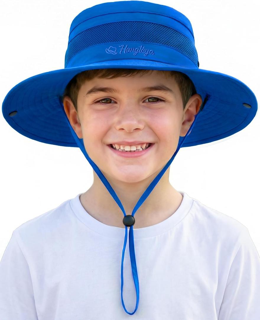 HONGTEYA Kids Sun Hat UPF 50+ Toddler Summer Bucket Hat Outdoor Fishing Safari for Boys Girls Age 2-13 Years (Sky Blue)