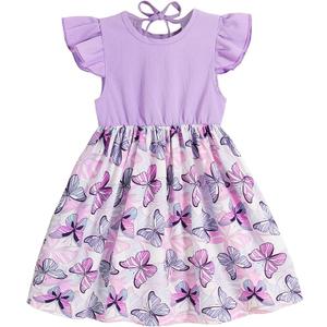Mommy and Me Dresses Casual Floral Family Outfits Summer Matching Maxi Dress (5-6 Years, Purple)