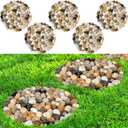 River Rock Stepping Stones Outdoor for Garden Walkway, 12 inch Diameter 5 Pcs Round Shape Paver Step Stones Polished Pebble River Stone Mat for Yard Lawn Patio Pathway Walk Way - Multi-Color