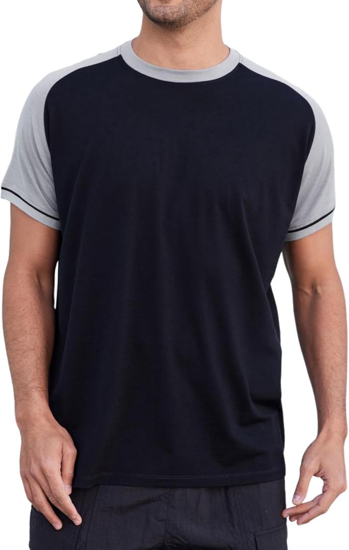 Merino Wool Crewneck T Shirts for Men for Work Out Athletic Running, Moisture Wicking Breathable Mens Soft Tshirts (Small, Black Raglan Tee)