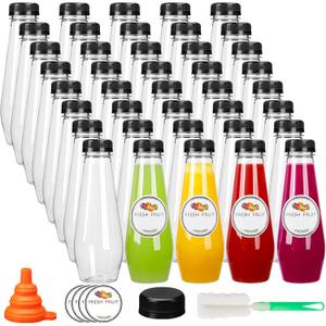 Moretoes 40pcs 12oz Juice Bottles, Empty Plastic Juicing Bottles with Caps, Cone Reusable Clear Bulk Beverage Containers for Juicing, Drinking, Milkshake, Tea and Other Beverages