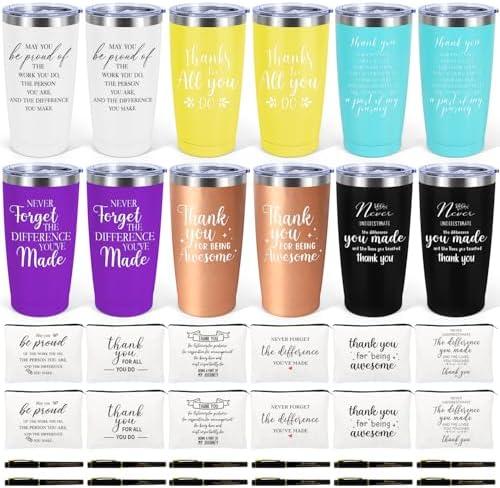 iAOVUEBY 12 Set Employee Appreciation Gifts Bulk, Gift for Coworkers Teachers Nurses, 12OZ Inspirational Stainless Steel Tumbler Makeup Bags Pen Thank You Gifts For Women Men Team Staffs