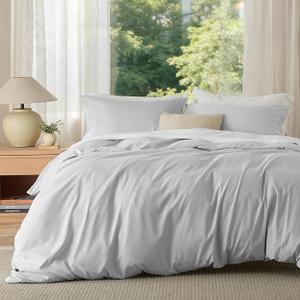 Bedsure Duvet Cover Queen Size - Soft Double Brushed Bedding Set for Kids & Adults, Zipper Closure, 3 Pieces, Includes 1 Duvet Cover (90"x90") & 2 Pillow Shams, NO Comforter, Silver Grey