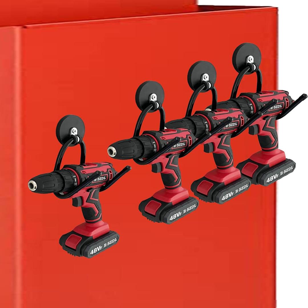 4 Pack Strong Garage Magnetic Hooks, Power Tool Organizer Rack, Heavy Duty Storage Utility Magnet Hooks for Power Drill,Garden Tools, Hose,Pegboard,Garage, Workshop for Indoor & Outdoor Hanging
