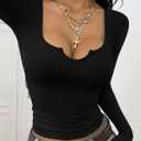 BTFBM Casual Long Sleeve T Shirts for Women Fall 2025 Ribbed Knit Slim Fit Solid Basic Tee Going Out Tops Blouse (Black, S)