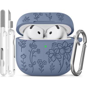 for AirPods 4 Case, Soft Silicone Airpod 4 Case Cover QUTE with Keychain & Cleaning Kit Compatible with AirPods 4th Generation 2024 for Women Girly, Anti-Scratch (Lavender Grey)