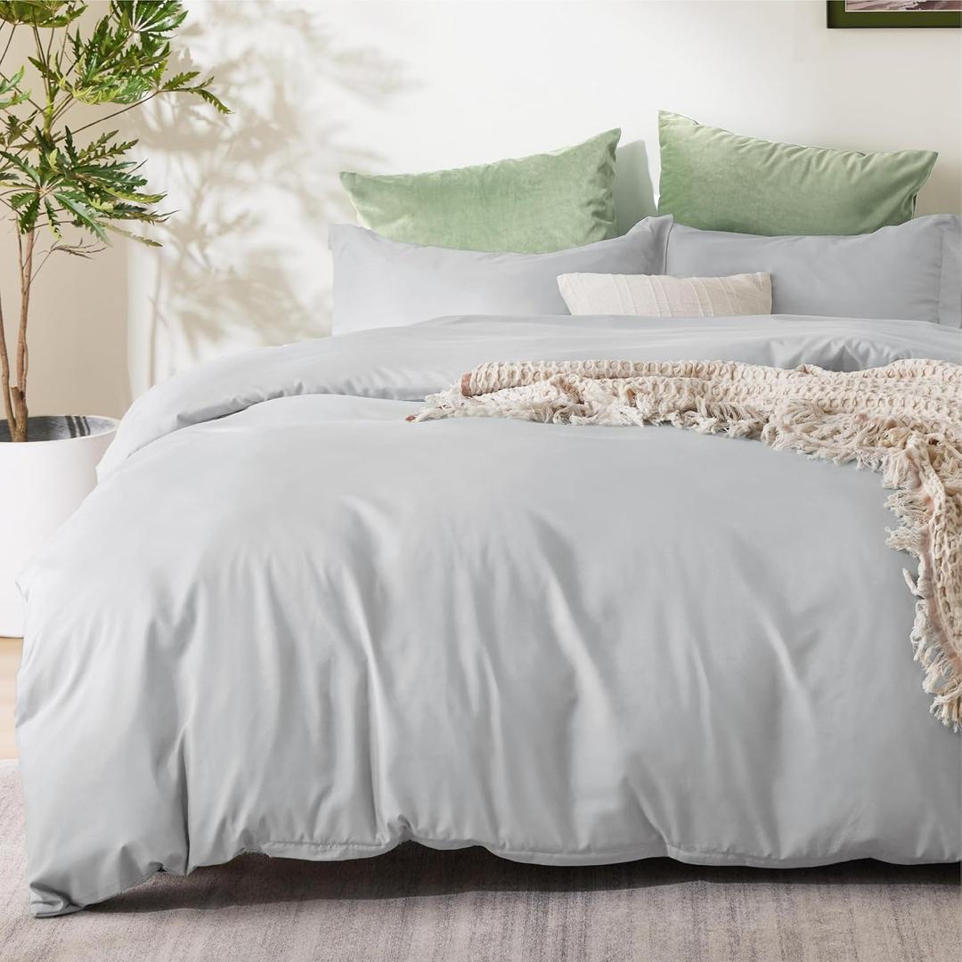 Bedsure Duvet Cover King Size - Soft Double Brushed Bedding Set for Kids & Adults, Zipper Closure, 3 Pieces, Includes 1 Duvet Cover (104"x90") & 2 Pillow Shams, NO Comforter, Silver Grey (King (104" x 90"), 03 - Silver Grey)