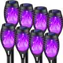 8Pack Halloween Decorations Outdoor, Halloween Solar Lights with Purple Flame for Yard Decor, Waterproof Solar Garden Lights for Outside Decor, LED Flame Torches for Pathway Yard Decorations Outdoor