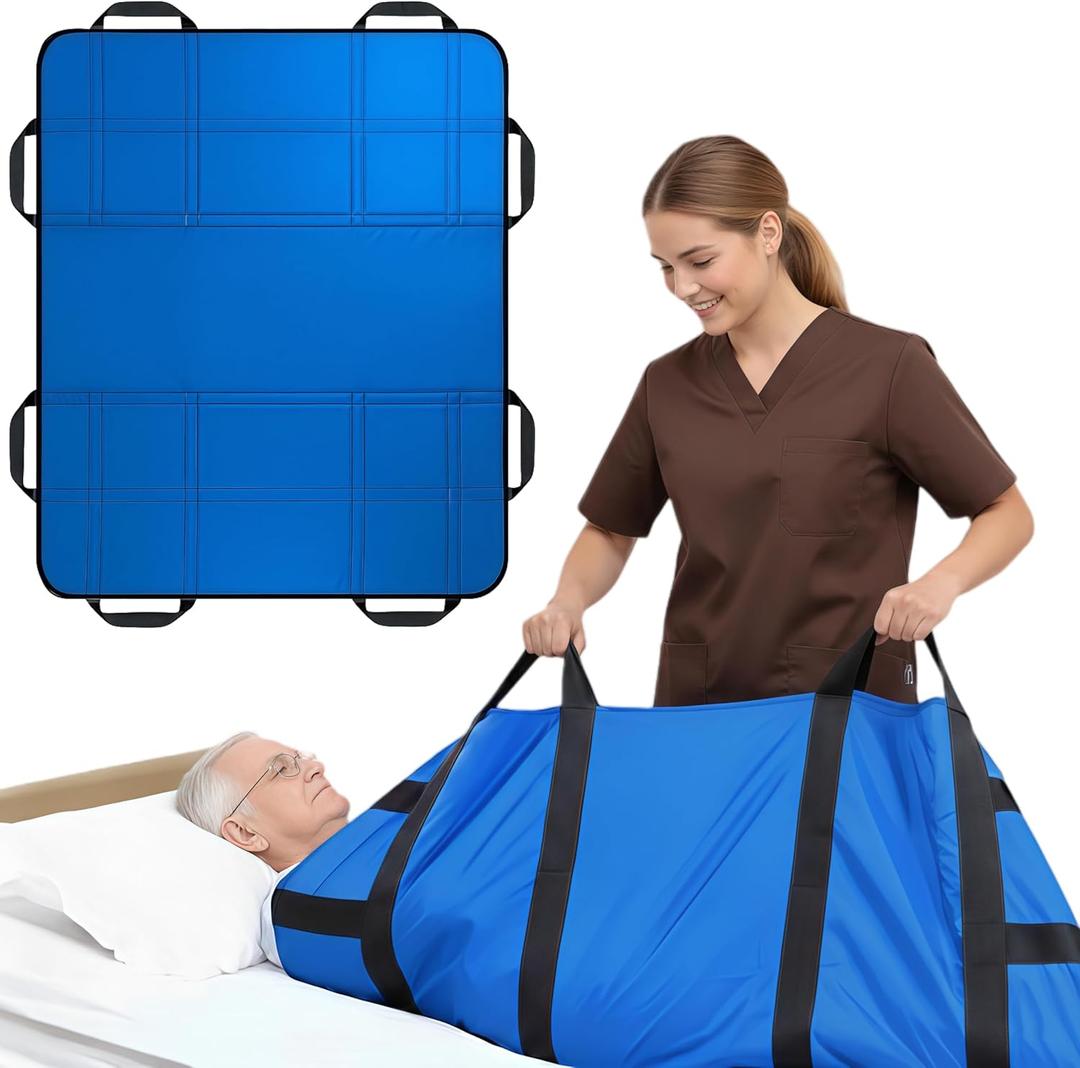 Upgraded 3-Layer Positioning Bed Pad with Handles, Transfer & Slide Sheet for Elderly Care, Waterproof Washable Draw Sheet for Turning, Lifting & Repositioning (43" x 36", Blue) (Medium, 1. Lake Blue)