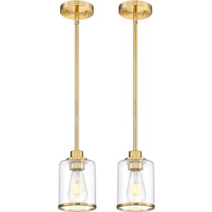 Beionxii 2 Pack Brushed Gold Pendant Lights Kitchen Island, Modern Kitchen Pendant Lighting Over Island, Hanging Lights with Clear Glass for Sink, Dining Room, Entryway, BX-PL02BG-2CG