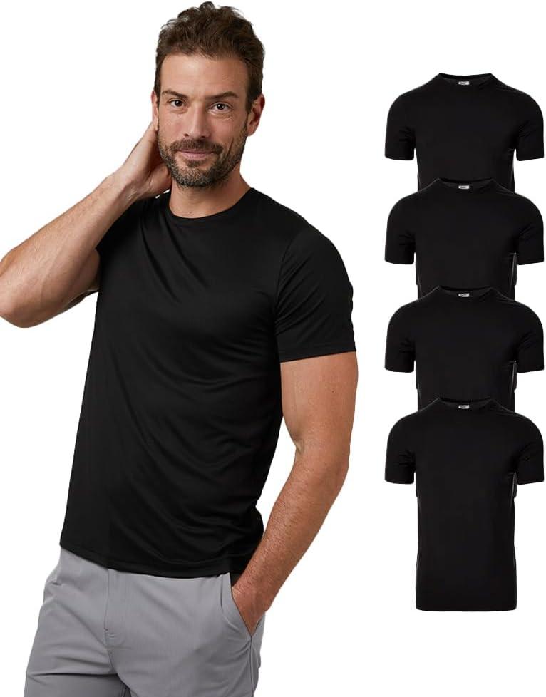 32 Degrees Mens 4 Pack Cool Crewneck T-Shirt | Anti-Odor | Quick Drying | 4-Way Stretch (XX-Large, Black)