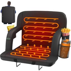HOPERAN Dual-Sided Heated Stadium Seats for Bleachers with Back Support, 3 Levels Heating Stadium Seating for Bleachers Seat with Backrest, 5 Pockets Portable Stadium Chair for Outdoor (Black), Size: 25"