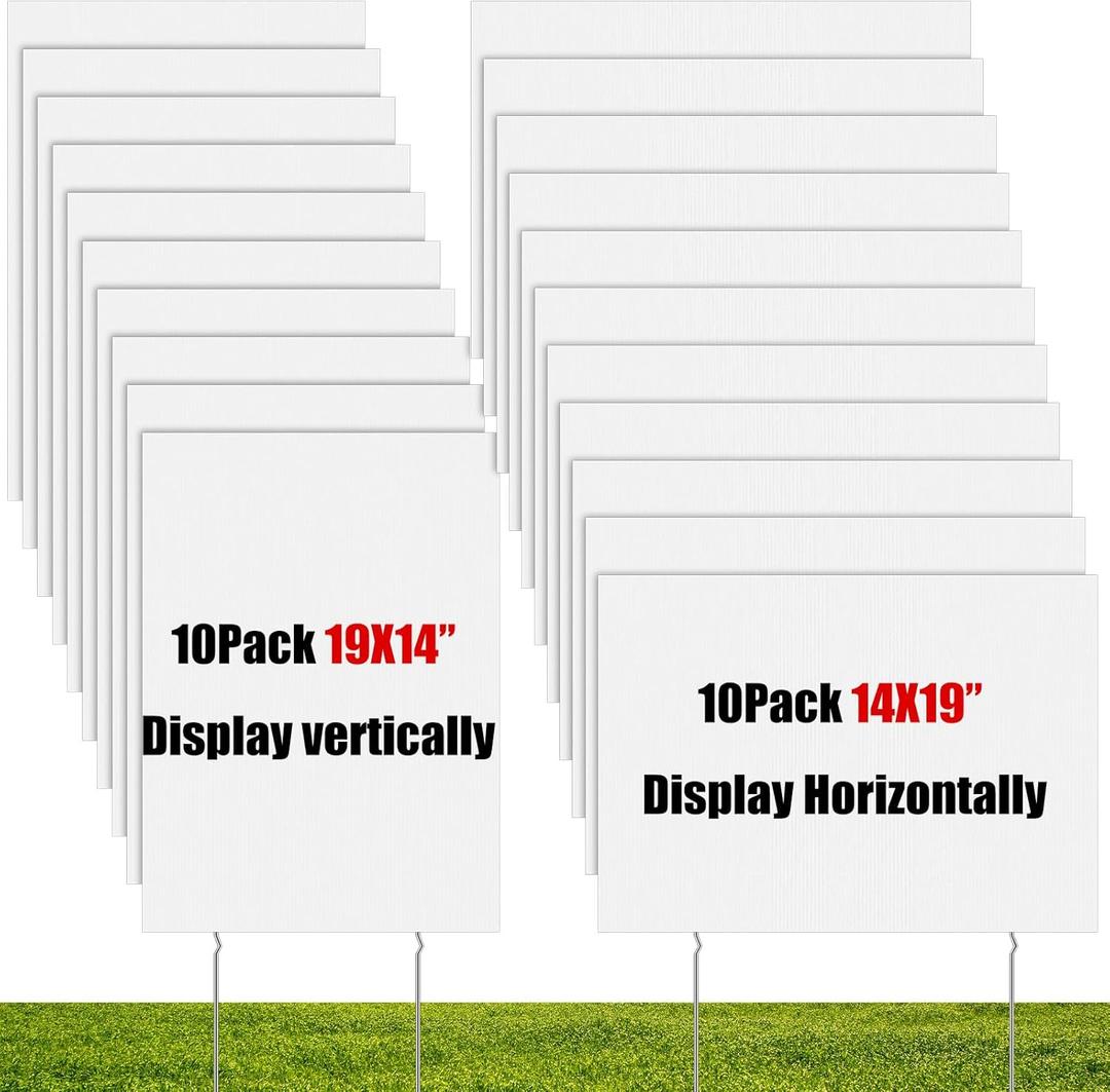 Wesiti Pack of 20 Blank Yard Signs with Stakes Plastic Yard Lawn Sign Double Sided Corrugated Plastic Garage Sale Signs with Stakes for Rent Sign for Party Lawn Yard (White, 19 x 14 Inch) Wesiti Pack of 20 Blank Yard Signs with Stakes Plastic Yard Lawn Sign Double Sided Corrugated Plastic Garage Sale Signs with Stakes for Rent Sign for Party Lawn Yard (White, 19 x 14 Inch)