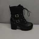 FOREADA Goth Boots Chunky Heel Boot For Women Ankle Combat Booties Black Platform Bootie Buckle Rivets Punk Goth Shoes With Zipper (10.5)