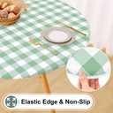 misaya Round Fitted Tablecloth with Elastic Edge, Buffalo Plaid Waterproof Vinyl Flannel Backed Table Cloth Cover Fits 45"-56" Round Tables for Dinner, Outdoor, Picnic, Sage Green White Check