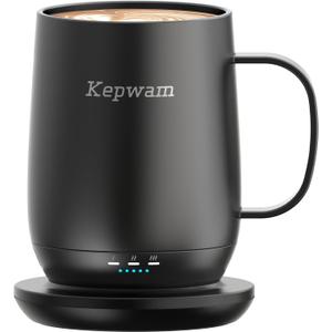Kepwam Self Heating Coffee Mug T2, 16oz Smart Heated Coffee Mug, 150 Min Battery Life - Hot up to 149 Temperature Control Coffee Mug Warmer, Gifts for Dad Mom (No APP) (Black)