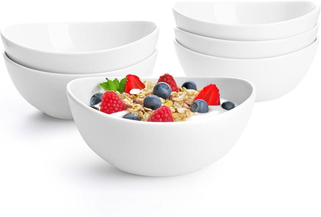 Sweese 18 oz Medium White Porcelain Bowls - Set of 6 Cereal, Soup, Rice & Salad Bowls, Ceramic Serving Bowls for Everyday Use 