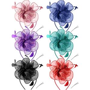 Crowye 6 Pcs Fascinators Hat Tea Party Headwear Ribbons Feather Women Flower Headband Hair Clip for Derby Events Wedding Carnival