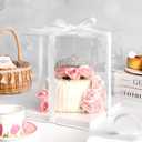 Ocmoiy 8x8x9Inch Clear Cake Box, 5 Pcs Cake Boxes with Ribbon Suitable for Packaging 6 Inch Cake, Disposable Cake Holder Carrier for Wedding, Birthday, Party