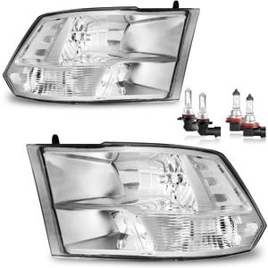 Headlights for 2009-2018 Dodge Ram 1500, for 2010-2018 Dodge Ram 2500 3500 with High/Low beam Bulbs, Driver & Passenger Side(ONLY fit Quad-Hole Single Headlight)