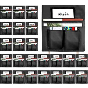 24 Pcs Chair Pockets for Classroom 13 x 14 inch Seat Sacks with Name Tag for Classroom Chairback Pocket Chart Multi Pockets K-2 Chairs Seat Back Organizer for Elementary School Home Supplies(Black)