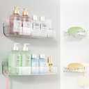 Sotfamily Clear Shower Caddy, Acrylic Wall Mounted Shower Shelves with Soap Dish & Adhesive Pads for Bathroom Organizers and Storage, No Drill Shower Caddies for Bathroom Decor