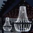 Hanging Solar Chandelier Outdoor, 30 Cool White Lights Acrylic Clear Beaded Chandelier with S Hooks Modern Lantern for Garden Yard Patio Gazebo Decorations, 28H
