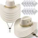 Coume 10 Set Cowboy Hat and Bandana for Women Men 10 Felt Cowgirl Cowboy Hat Bulk 10 Western Bandanas for Adult Costume Party (Beige White)
