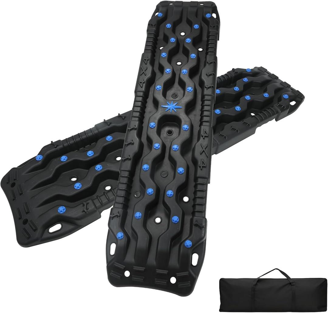 Off-Road Recovery Traction Boards, 2PCS Heavy-Duty Tracks for Sand, Mud, Snow & Ice, Tire Traction Mats for 4WD Truck, Jeep, SUV, RV-Black