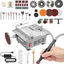 Mini Table Saw, Sinpiode Multi-Functional Desktop Portable Table Saw for Crafts with Adjustable Speed & Angle, All-in-One Cutting, Sanding, Engraving & Drilling Tool for Wood, Acrylic, Plastic, PCB (Grey)