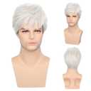 Sallcks Mens White Wigs Short Layered Natural Cosplay Costume Halloween Synthetic Heat Resistant Replacement Wigs, 21"-23"
