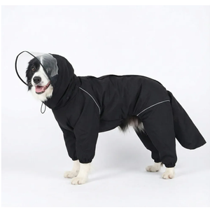 Dog Raincoat for Medium Large Dogs,rain Jacket Coat, Full Leg Coverage Waterproof Rain Suit with Detachable Hood & Tail, Reflective Strips, Snag-Free Top Zipper (Black for Girl, Medium)
