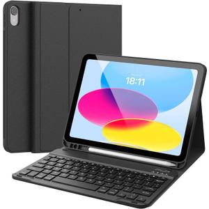 CHESONA Keyboard Case for iPad (A16) 11th/10th Generation (2025/2022), Detachable Wireless Keyboard, Stand Folio Keyboard Cover with Pencil Holder, Thin & Light (Black)
