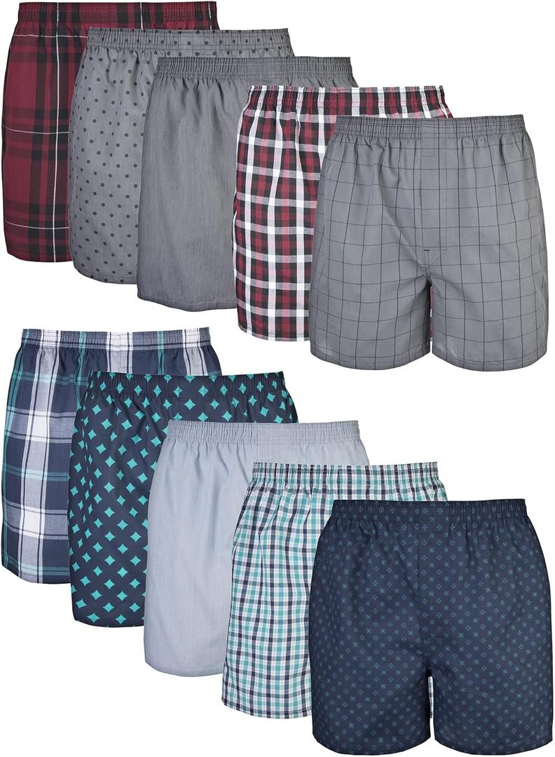 Gildan Men's Underwear Boxers, Multipack (Large, Mixed Red/Blue Assorted (10-pack))