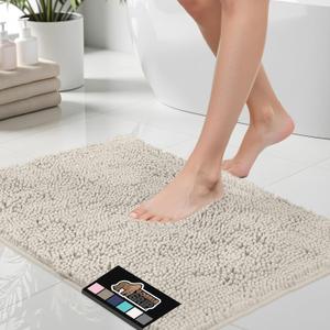 GORILLA GRIP Bath Rug Mat 30x20 Thick Soft Absorbent Chenille, Quick Dry Microfiber Mats, Rubber Backing Machine Washable Shower Floor Rugs, Bathmat Runner, Bathroom Home Decor Accessories Ivory Cream