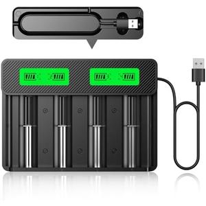 HiQuick C D Battery Charger AA AAA with Built-in USB Cable, Universal Charger for Lithium-ion Battery and 1.2V Ni-MH Ni-CD Rechargeable Batteries, 4 Bay