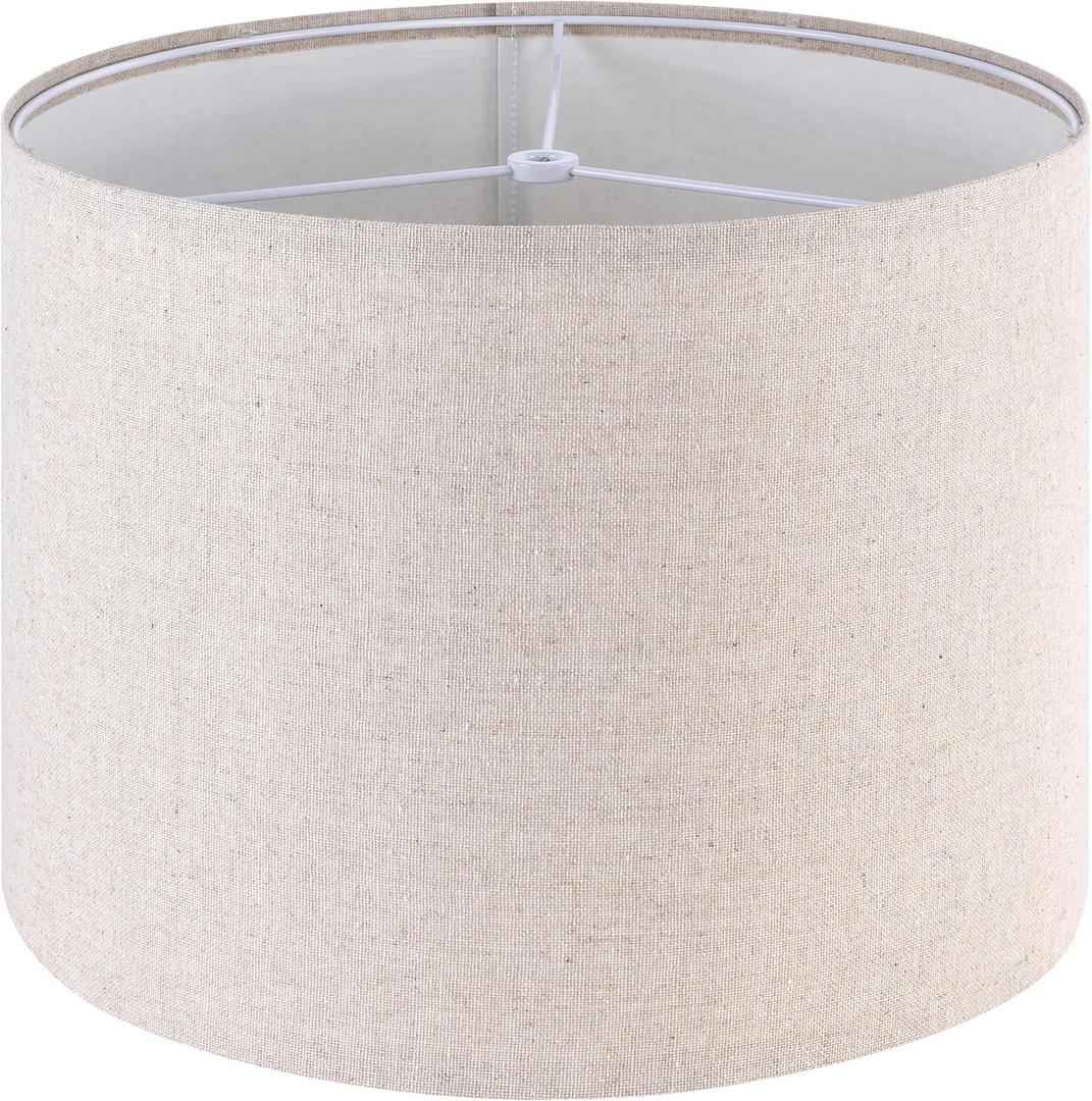 GO&SO Beige Medium Drum Lamp Shade for Table Lamps Floor Lamps- 13 "Top x 13" Bottom x 10 "High(Spider) Oatmeal Linen Shade Replacement Lampshade Barrel Lampshade Fabric -Rustic -1 Pack Easy Assembly