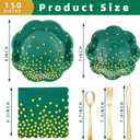 Green and Gold Party Decorations,Green Plates and Napkins Party Supplies for 25 Guests,Disposable Plates for Birthday Wedding Graduation Decorations