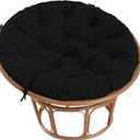 Papasan Chair Cushion Outdoor, Round Papasan Cushion Indoor with Ties, Waterproof Circle Seat Pad for Porch Patio Garden, 45 in Black, Cushion Only