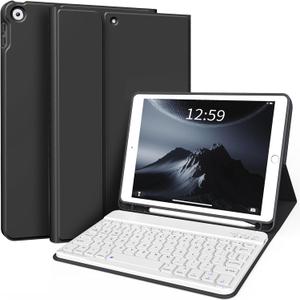 kenke Case with Keyboard for iPad 9th/8th/7th Generation 10.2 inch 2021/2020/2019 Detachable Wireless Bluetooth Keyboard Cover Thin & Light with Left Side Pencil Holder Auto Wake/Sleep (Black)