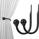 Hion Curtain Holdbacks Black 2pcs, Curtain Tiebacks Wall Mounted Curtain Hooks Holders for Drapes (Ball-2pcs)