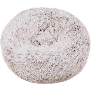Dog Bed Calming Dog Beds for Small Medium Large Dogs - Round Donut Washable Dog Bed, Anti-Slip Faux Fluffy Donut Cuddler Anxiety Cat Bed 24in (Circle diameter 24in/60cm, Gradient Coffee)