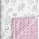 Baby Blankets for Girls Soft Plush Nursery Minky Blanket Neutral with Print Pink Forest Elephant and Cozy Raised Dotted Fleece Backing, 30 x 40 Inch Double Layer Bed Throws