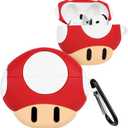 Boaretiu for Airpods 4 Case 2024 Cute Cartoon Kawaii - Funny 3D Soft Silicone Mushroom Design Cover with Carabiner Stylish for Boys Girls Teens Women for Air pods 4