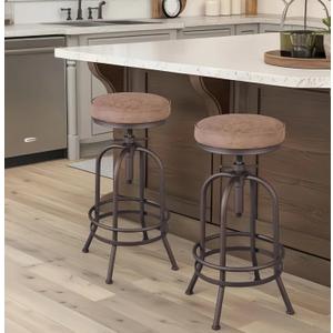Diwhy Industrial Bar Stool-26-32 Inch Adjustable Swivel Metal PU Leather Seat Stool Bar Height Bar Stool with Footrest-for Kitchen, Dining Side Chair, Pub, Bistro, Set of 2, Copper