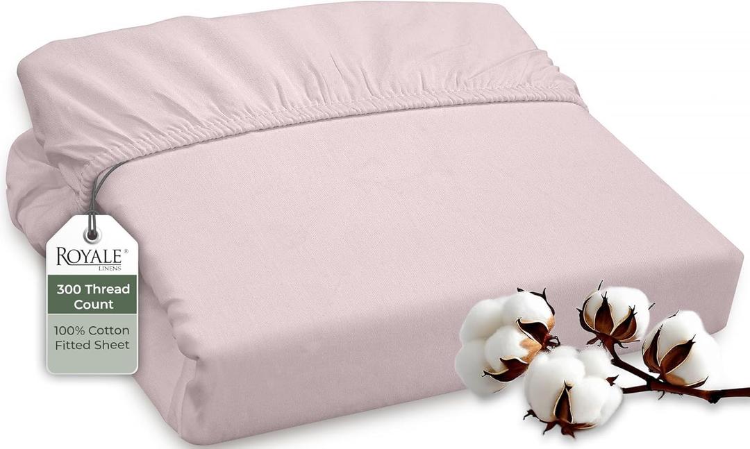 ROYALE LINENS 300 Thread Count 100% Long Staple Combed Cotton Fitted Sheet Full - Super Soft Deep Pocket Bottom Sheet - Fitted Sheets Only - Elastic Sheets (Full, Lavender)